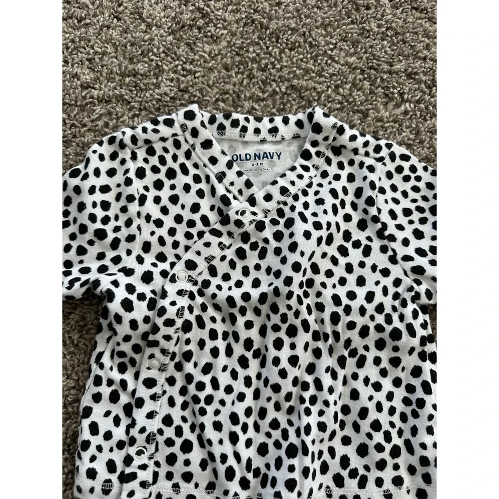 Old Navy Baby 0-3M‎ Dalmatian Spot Kimono Top and Footed Pants Set Black White - Picture 2 of 6